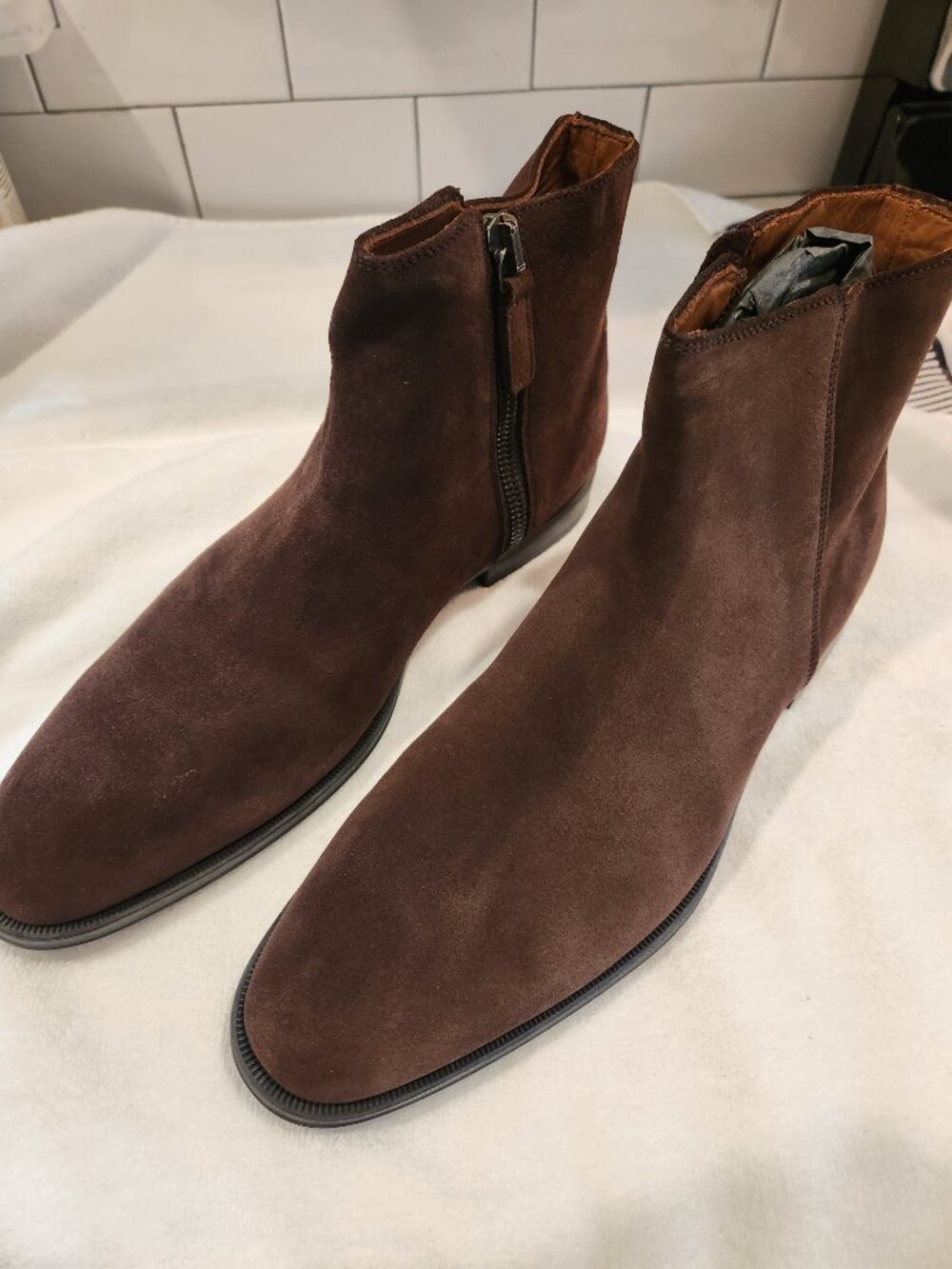 Aquatalia Daniel Dark Brown Weatherproof Suede Zip Ankle Boots 10 New